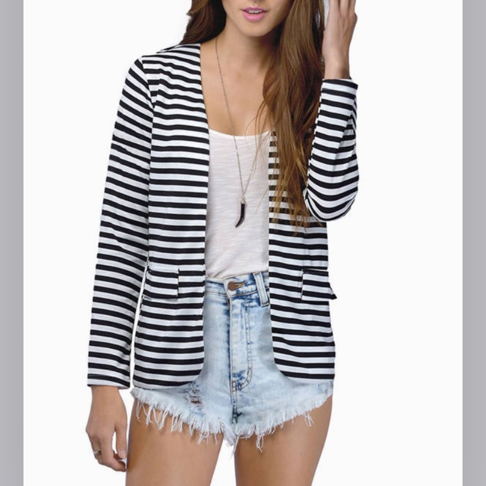 Black and white striped blazer